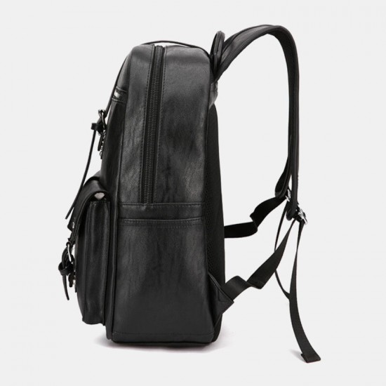 Men PU Leather Large Capacity Multi-pocket Vintage 14 Inch Laptop Backpack Men PU Leather Large Capacity Multi-pocket Vintage 14 Inch Laptop Backpack