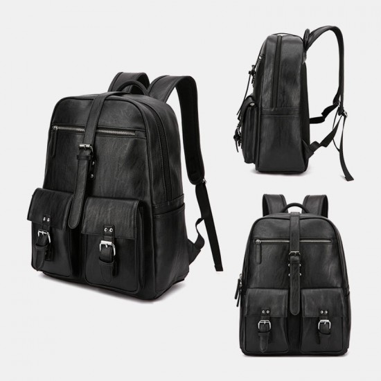 Men PU Leather Large Capacity Multi-pocket Vintage 14 Inch Laptop Backpack Men PU Leather Large Capacity Multi-pocket Vintage 14 Inch Laptop Backpack