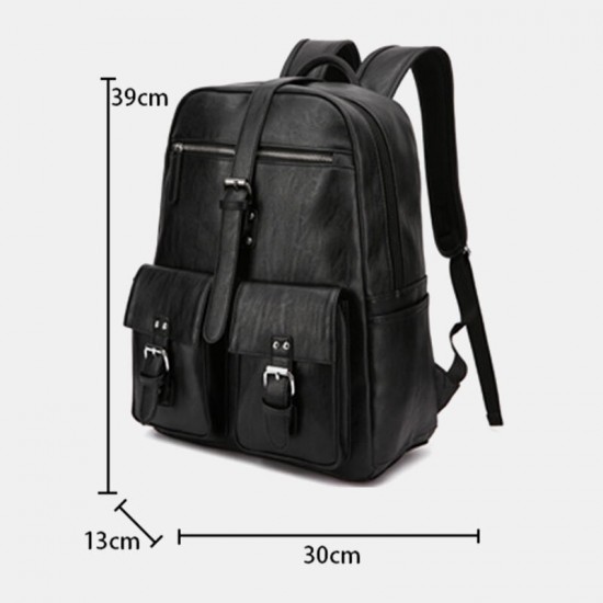 Men PU Leather Large Capacity Multi-pocket Vintage 14 Inch Laptop Backpack Men PU Leather Large Capacity Multi-pocket Vintage 14 Inch Laptop Backpack