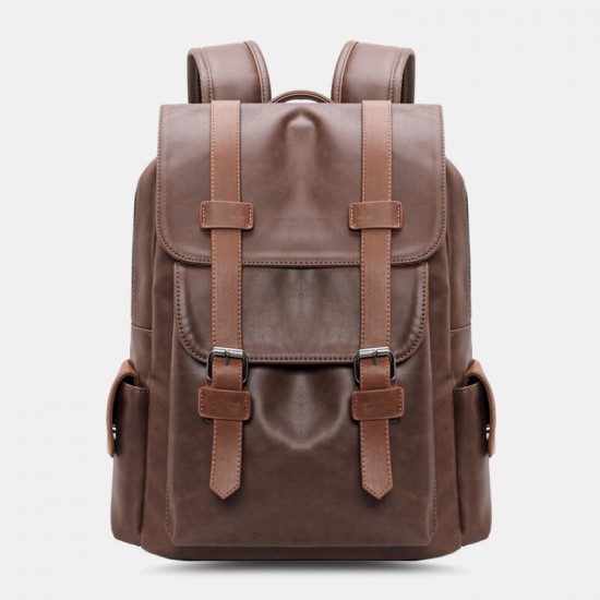 Men Vintage Large Capacity PU Leather Multi-pocket 14 Inch Laptop Bag Backpack Men Vintage Large Capacity PU Leather Multi-pocket 14 Inch Laptop Bag Backpack