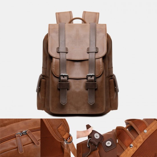 Men Vintage Large Capacity PU Leather Multi-pocket 14 Inch Laptop Bag Backpack Men Vintage Large Capacity PU Leather Multi-pocket 14 Inch Laptop Bag Backpack