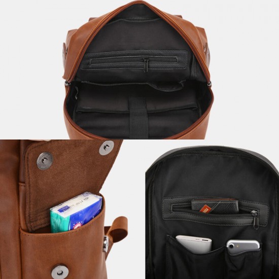 Men Vintage Large Capacity PU Leather Multi-pocket 14 Inch Laptop Bag Backpack Men Vintage Large Capacity PU Leather Multi-pocket 14 Inch Laptop Bag Backpack