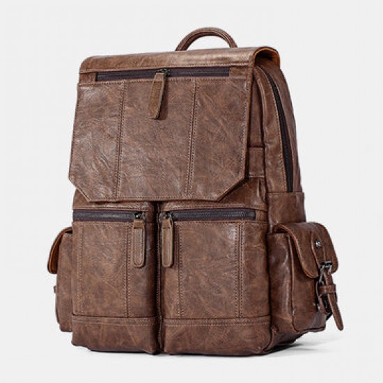 Men Stitching Large Capacity Waterproof PU Leather Backpack Retro Multi-pocket 15.6 Inch Laptop Bag Men Stitching Large Capacity Waterproof PU Leather Backpack Retro Multi-pocket 15.6 Inch Laptop Bag