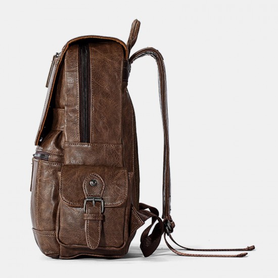 Men Stitching Large Capacity Waterproof PU Leather Backpack Retro Multi-pocket 15.6 Inch Laptop Bag Men Stitching Large Capacity Waterproof PU Leather Backpack Retro Multi-pocket 15.6 Inch Laptop Bag