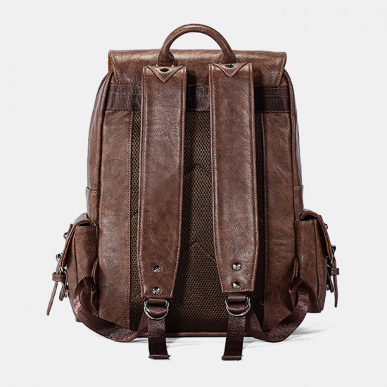 Men Stitching Large Capacity Waterproof PU Leather Backpack Retro Multi-pocket 15.6 Inch Laptop Bag Men Stitching Large Capacity Waterproof PU Leather Backpack Retro Multi-pocket 15.6 Inch Laptop Bag