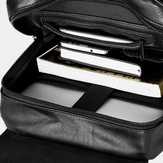 Men Stitching Large Capacity Waterproof PU Leather Backpack Retro Multi-pocket 15.6 Inch Laptop Bag Men Stitching Large Capacity Waterproof PU Leather Backpack Retro Multi-pocket 15.6 Inch Laptop Bag