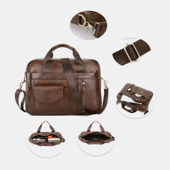 Men Genuine Leather Multi-pocket Vintage 14 Inch Laptop Bag Briefcases Crossbody Bag Shoulder Bag Handbag Men Genuine Leather Multi-pocket Vintage 14 Inch Laptop Bag Briefcases Crossbody Bag Shoulder Bag Handbag