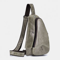 Men Genuine Leather Earphone Hole Design Large Capacity Vintage Chest Bag Cowhide Shoulder Crossbody Bag