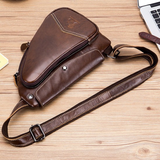 Men Genuine Leather Earphone Hole Design Large Capacity Vintage Chest Bag Cowhide Shoulder Crossbody Bag Men Genuine Leather Earphone Hole Design Large Capacity Vintage Chest Bag Cowhide Shoulder Crossbody Bag