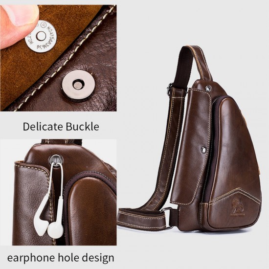 Men Genuine Leather Earphone Hole Design Large Capacity Vintage Chest Bag Cowhide Shoulder Crossbody Bag Men Genuine Leather Earphone Hole Design Large Capacity Vintage Chest Bag Cowhide Shoulder Crossbody Bag