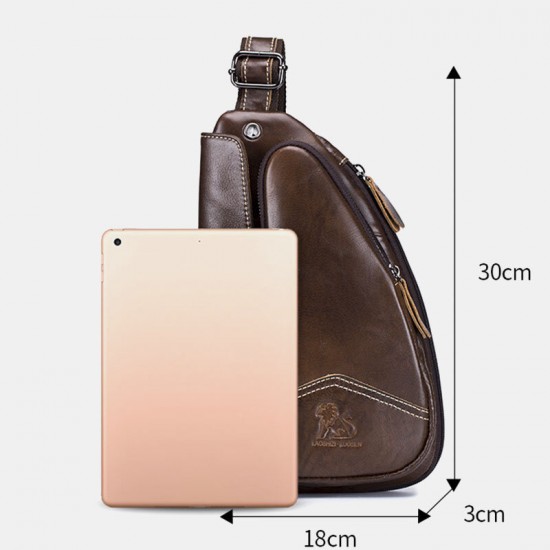 Men Genuine Leather Earphone Hole Design Large Capacity Vintage Chest Bag Cowhide Shoulder Crossbody Bag Men Genuine Leather Earphone Hole Design Large Capacity Vintage Chest Bag Cowhide Shoulder Crossbody Bag