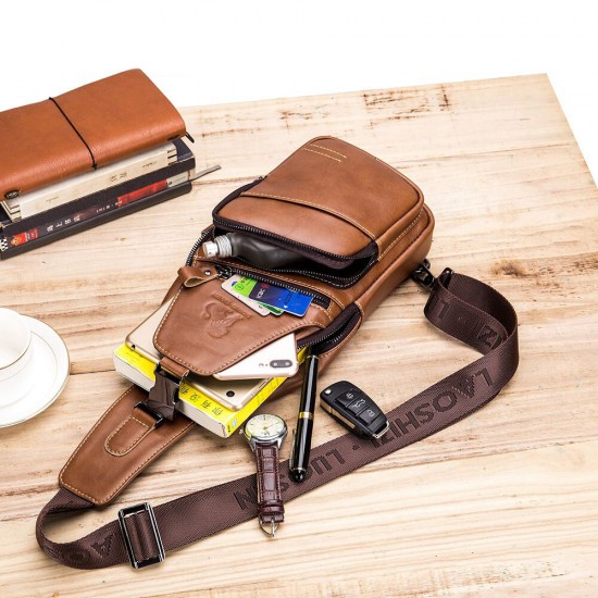 Men Genuine Leather Hasp Headphone Hole Large Capacity Vintage 6.5 Inch Phone Bag Chest Bag Crossbody Bag Shoulder Bag Men Genuine Leather Hasp Headphone Hole Large Capacity Vintage 6.5 Inch Phone Bag Chest Bag Crossbody Bag Shoulder Bag
