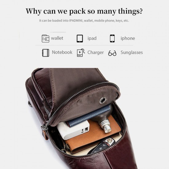 Men Genuine Leather Hasp Headphone Hole Large Capacity Vintage 6.5 Inch Phone Bag Chest Bag Crossbody Bag Shoulder Bag Men Genuine Leather Hasp Headphone Hole Large Capacity Vintage 6.5 Inch Phone Bag Chest Bag Crossbody Bag Shoulder Bag