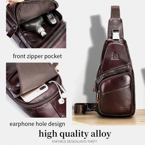 Men Genuine Leather Hasp Headphone Hole Large Capacity Vintage 6.5 Inch Phone Bag Chest Bag Crossbody Bag Shoulder Bag Men Genuine Leather Hasp Headphone Hole Large Capacity Vintage 6.5 Inch Phone Bag Chest Bag Crossbody Bag Shoulder Bag