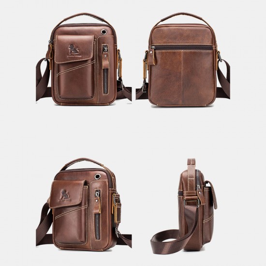 Men Genuine Leather Wear-resistant Headphone Hole Multi-pocket Vintage Crossbody Bag Shoulder Bag Men Genuine Leather Wear-resistant Headphone Hole Multi-pocket Vintage Crossbody Bag Shoulder Bag