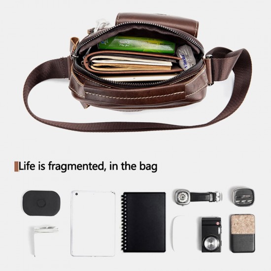 Men Genuine Leather Wear-resistant Headphone Hole Multi-pocket Vintage Crossbody Bag Shoulder Bag Men Genuine Leather Wear-resistant Headphone Hole Multi-pocket Vintage Crossbody Bag Shoulder Bag
