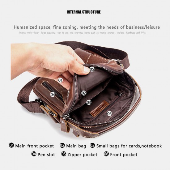 Men Genuine Leather Wear-resistant Headphone Hole Multi-pocket Vintage Crossbody Bag Shoulder Bag Men Genuine Leather Wear-resistant Headphone Hole Multi-pocket Vintage Crossbody Bag Shoulder Bag