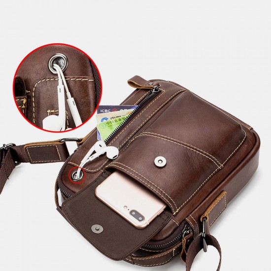 Men Genuine Leather Wear-resistant Headphone Hole Multi-pocket Vintage Crossbody Bag Shoulder Bag Men Genuine Leather Wear-resistant Headphone Hole Multi-pocket Vintage Crossbody Bag Shoulder Bag