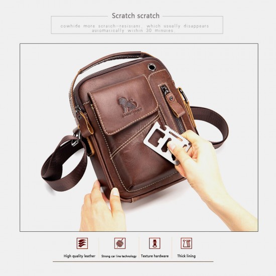 Men Genuine Leather Wear-resistant Headphone Hole Multi-pocket Vintage Crossbody Bag Shoulder Bag Men Genuine Leather Wear-resistant Headphone Hole Multi-pocket Vintage Crossbody Bag Shoulder Bag