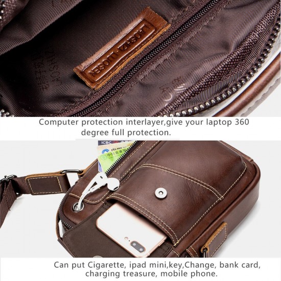 Men Genuine Leather Wear-resistant Headphone Hole Multi-pocket Vintage Crossbody Bag Shoulder Bag Men Genuine Leather Wear-resistant Headphone Hole Multi-pocket Vintage Crossbody Bag Shoulder Bag