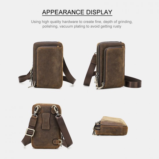 Men Vintage Genuine Leather Zip Side Convertible Straps Crossbody Bag Large Capacity Belt Bag Waist Bag Men Vintage Genuine Leather Zip Side Convertible Straps Crossbody Bag Large Capacity Belt Bag Waist Bag