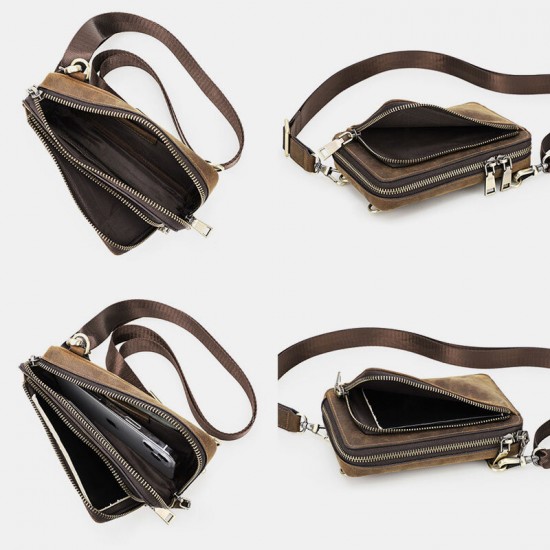 Men Vintage Genuine Leather Zip Side Convertible Straps Crossbody Bag Large Capacity Belt Bag Waist Bag Men Vintage Genuine Leather Zip Side Convertible Straps Crossbody Bag Large Capacity Belt Bag Waist Bag