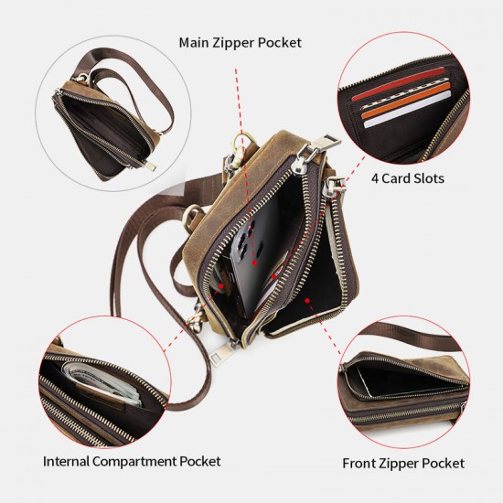 Men Vintage Genuine Leather Zip Side Convertible Straps Crossbody Bag Large Capacity Belt Bag Waist Bag Men Vintage Genuine Leather Zip Side Convertible Straps Crossbody Bag Large Capacity Belt Bag Waist Bag
