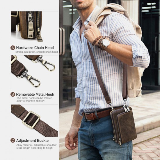 Men Vintage Genuine Leather Zip Side Convertible Straps Crossbody Bag Large Capacity Belt Bag Waist Bag Men Vintage Genuine Leather Zip Side Convertible Straps Crossbody Bag Large Capacity Belt Bag Waist Bag