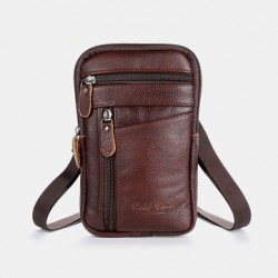 Men Double Layer Genuine Leather Waist Bag Large Capacity Vintage 6.3 Inch Phone Bag Crossbody Bags Shoulder Bag