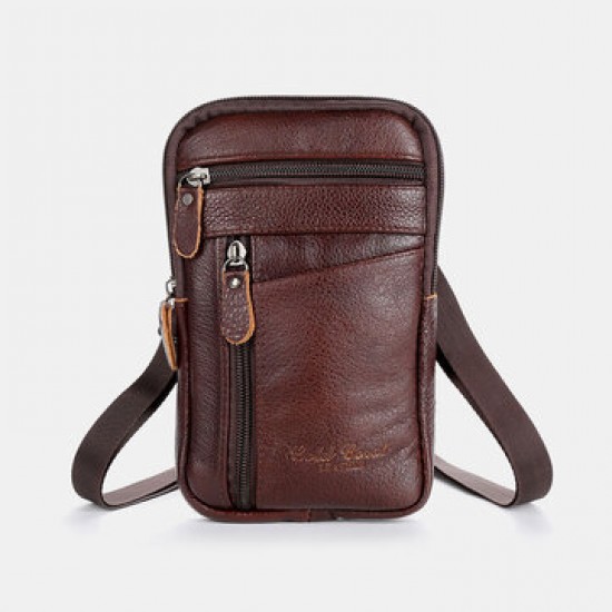 Men Double Layer Genuine Leather Waist Bag Large Capacity Vintage 6.3 Inch Phone Bag Crossbody Bags Shoulder Bag Men Double Layer Genuine Leather Waist Bag Large Capacity Vintage 6.3 Inch Phone Bag Crossbody Bags Shoulder Bag