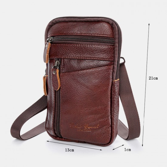 Men Double Layer Genuine Leather Waist Bag Large Capacity Vintage 6.3 Inch Phone Bag Crossbody Bags Shoulder Bag Men Double Layer Genuine Leather Waist Bag Large Capacity Vintage 6.3 Inch Phone Bag Crossbody Bags Shoulder Bag