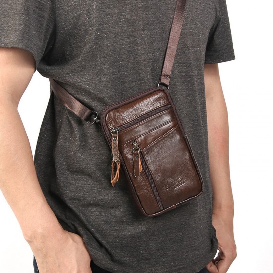 Men Double Layer Genuine Leather Waist Bag Large Capacity Vintage 6.3 Inch Phone Bag Crossbody Bags Shoulder Bag Men Double Layer Genuine Leather Waist Bag Large Capacity Vintage 6.3 Inch Phone Bag Crossbody Bags Shoulder Bag