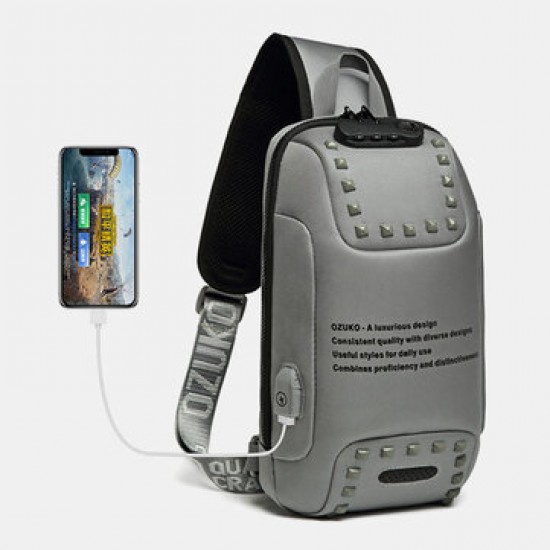 Men Oxford Letter Front Password Lock Anti-theft Design USB Charging Crossbody Bag Multi-pockets Multi-compartments Chest Bag Men Oxford Letter Front Password Lock Anti-theft Design USB Charging Crossbody Bag Multi-pockets Multi-compartments Chest Bag