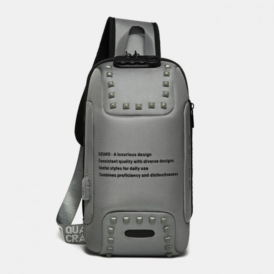 Men Oxford Letter Front Password Lock Anti-theft Design USB Charging Crossbody Bag Multi-pockets Multi-compartments Chest Bag Men Oxford Letter Front Password Lock Anti-theft Design USB Charging Crossbody Bag Multi-pockets Multi-compartments Chest Bag