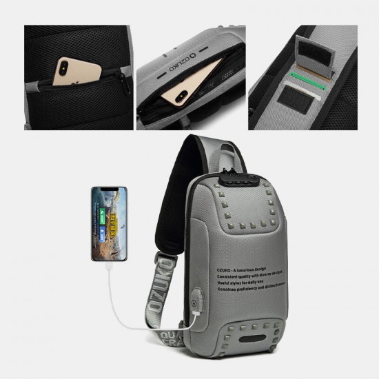 Men Oxford Letter Front Password Lock Anti-theft Design USB Charging Crossbody Bag Multi-pockets Multi-compartments Chest Bag Men Oxford Letter Front Password Lock Anti-theft Design USB Charging Crossbody Bag Multi-pockets Multi-compartments Chest Bag