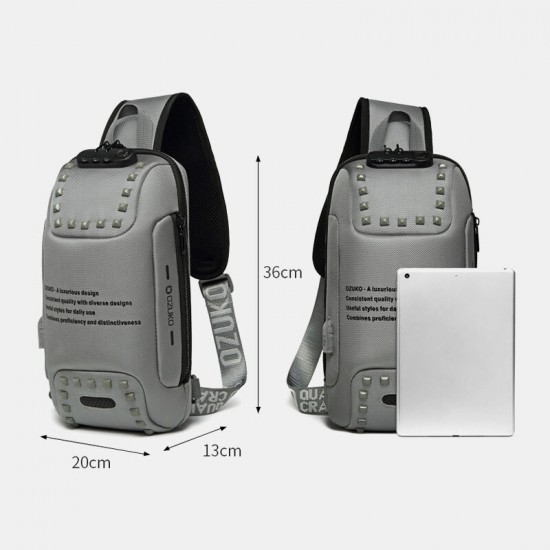Men Oxford Letter Front Password Lock Anti-theft Design USB Charging Crossbody Bag Multi-pockets Multi-compartments Chest Bag Men Oxford Letter Front Password Lock Anti-theft Design USB Charging Crossbody Bag Multi-pockets Multi-compartments Chest Bag