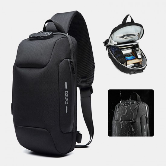 Men Oxford Password Lock Anti-theft Waterproof Reflective Design Crossbody Bag Multi-compartments USB Charging Chest Bag Men Oxford Password Lock Anti-theft Waterproof Reflective Design Crossbody Bag Multi-compartments USB Charging Chest Bag
