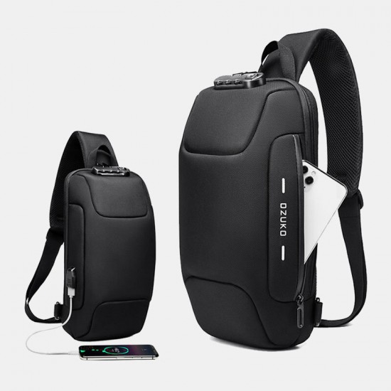 Men Oxford Password Lock Anti-theft Waterproof Reflective Design Crossbody Bag Multi-compartments USB Charging Chest Bag Men Oxford Password Lock Anti-theft Waterproof Reflective Design Crossbody Bag Multi-compartments USB Charging Chest Bag