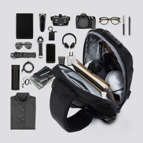 Men Oxford Password Lock Anti-theft Waterproof Reflective Design Crossbody Bag Multi-compartments USB Charging Chest Bag Men Oxford Password Lock Anti-theft Waterproof Reflective Design Crossbody Bag Multi-compartments USB Charging Chest Bag