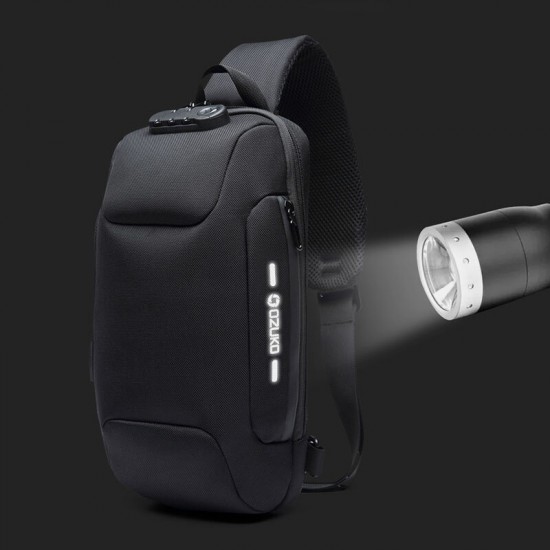 Men Oxford Password Lock Anti-theft Waterproof Reflective Design Crossbody Bag Multi-compartments USB Charging Chest Bag Men Oxford Password Lock Anti-theft Waterproof Reflective Design Crossbody Bag Multi-compartments USB Charging Chest Bag