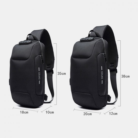 Men Oxford Password Lock Anti-theft Waterproof Reflective Design Crossbody Bag Multi-compartments USB Charging Chest Bag Men Oxford Password Lock Anti-theft Waterproof Reflective Design Crossbody Bag Multi-compartments USB Charging Chest Bag