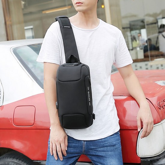 Men Oxford Password Lock Anti-theft Waterproof Reflective Design Crossbody Bag Multi-compartments USB Charging Chest Bag Men Oxford Password Lock Anti-theft Waterproof Reflective Design Crossbody Bag Multi-compartments USB Charging Chest Bag