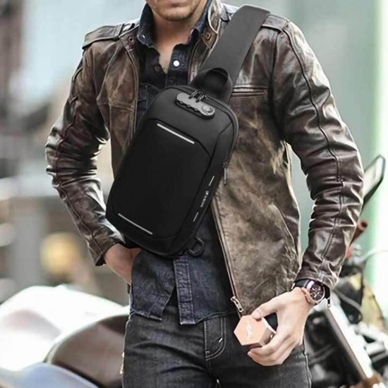 Men Oxford Password Lock Anti-theft Reflective Strip Design Waterproof Multi-pockets Crossbody Sling Bag Chest Bag Men Oxford Password Lock Anti-theft Reflective Strip Design Waterproof Multi-pockets Crossbody Sling Bag Chest Bag