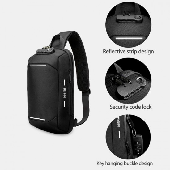 Men Oxford Password Lock Anti-theft Reflective Strip Design Waterproof Multi-pockets Crossbody Sling Bag Chest Bag Men Oxford Password Lock Anti-theft Reflective Strip Design Waterproof Multi-pockets Crossbody Sling Bag Chest Bag