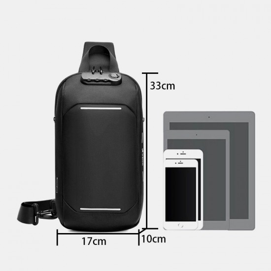 Men Oxford Password Lock Anti-theft Reflective Strip Design Waterproof Multi-pockets Crossbody Sling Bag Chest Bag Men Oxford Password Lock Anti-theft Reflective Strip Design Waterproof Multi-pockets Crossbody Sling Bag Chest Bag