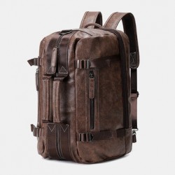Men Multi-purpose PU Leather Backpack 15.6 Inch Large Capacity Multi-pocket Laptop Bag Handbag Crossbody Bags