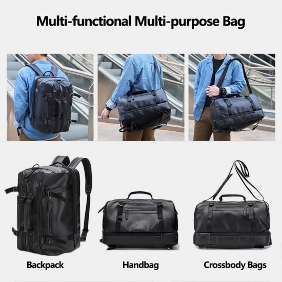 Men Multi-purpose PU Leather Backpack 15.6 Inch Large Capacity Multi-pocket Laptop Bag Handbag Crossbody Bags Men Multi-purpose PU Leather Backpack 15.6 Inch Large Capacity Multi-pocket Laptop Bag Handbag Crossbody Bags