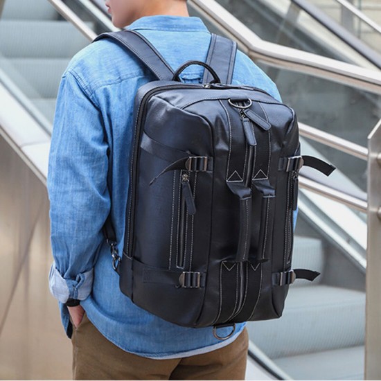 Men Multi-purpose PU Leather Backpack 15.6 Inch Large Capacity Multi-pocket Laptop Bag Handbag Crossbody Bags Men Multi-purpose PU Leather Backpack 15.6 Inch Large Capacity Multi-pocket Laptop Bag Handbag Crossbody Bags