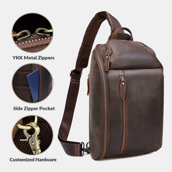 Ekphero PU Leather Multi-pocket Large Capacity Sling Bag Travel Outdoor Daypack Crossbody Chest Shoulder Bag For Men Ekphero PU Leather Multi-pocket Large Capacity Sling Bag Travel Outdoor Daypack Crossbody Chest Shoulder Bag For Men
