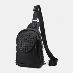 Men Rivet Decor PU Leather Chest Bag Waterproof Anti-theft Wearable Large Capacity Crossbody Bags